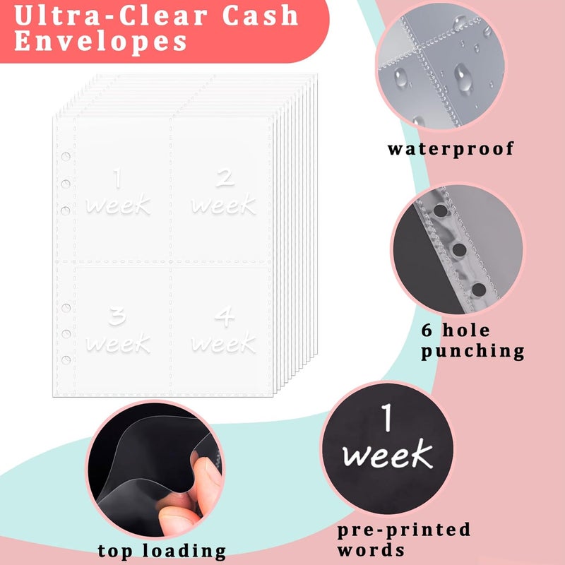 Antner 52 Week Savings Challenge Binder with Cash Envelopes, A5 Budget Binder Savings Challenges Book with 4 Savings Challenges Tracker to Save $5,200 and $2,600 and $10,000 and DIY, Light Green - Image 5